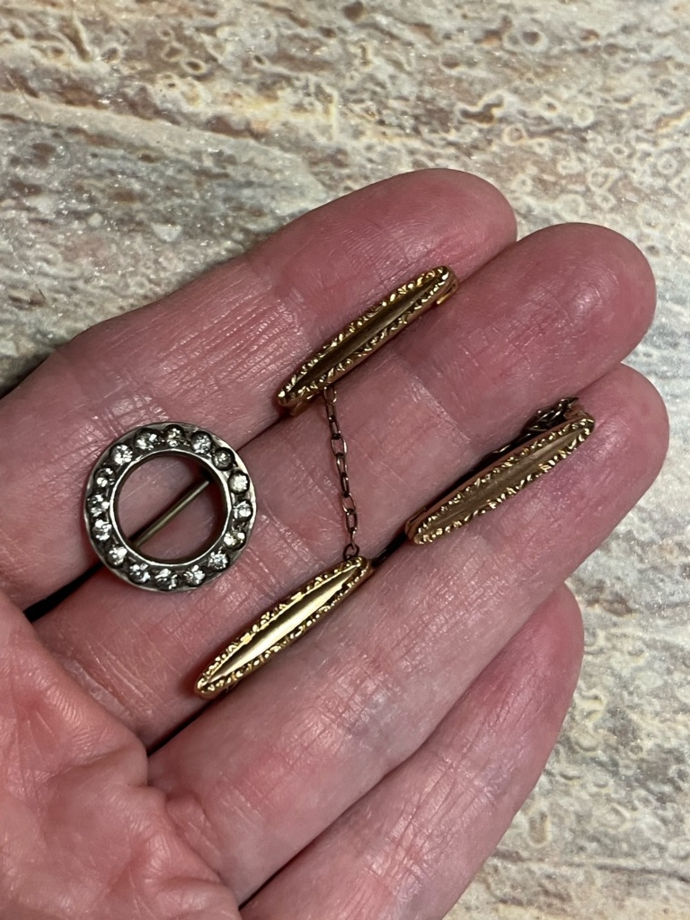 (2) Antique Victorian Sterling Silver, gold Filled Lingerie Pins (Small)